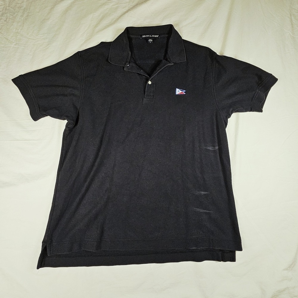 Devon & Jones Polo Shirt Mens Large Black 100% Pima Cotton Short Sleeve Nautical